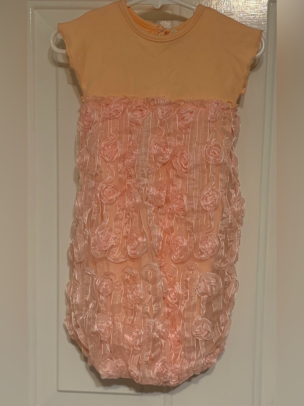 Starting Out Stunning Peach Day Gown w/Knit Top & Ribbon Flower Skirt Size 0-6 M